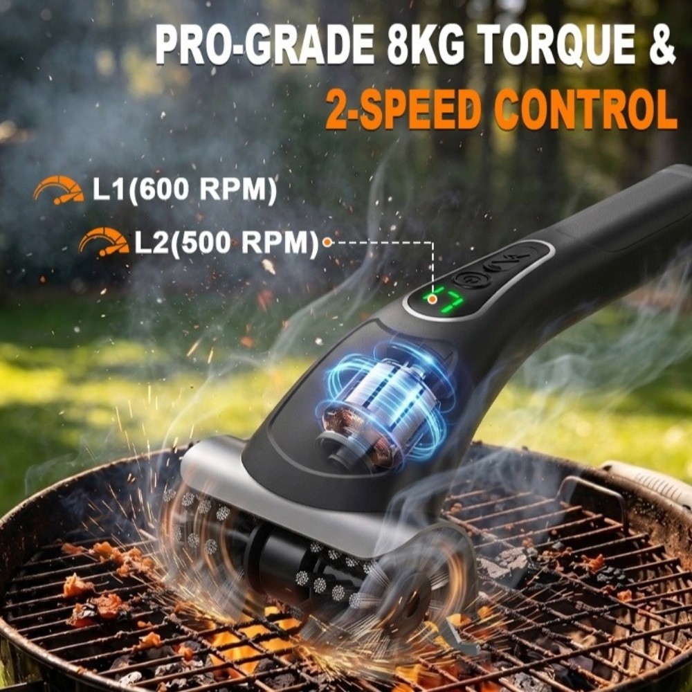 Brush Bristle Set - 2-Speed Settings Electric Grill Brush Rechargeable